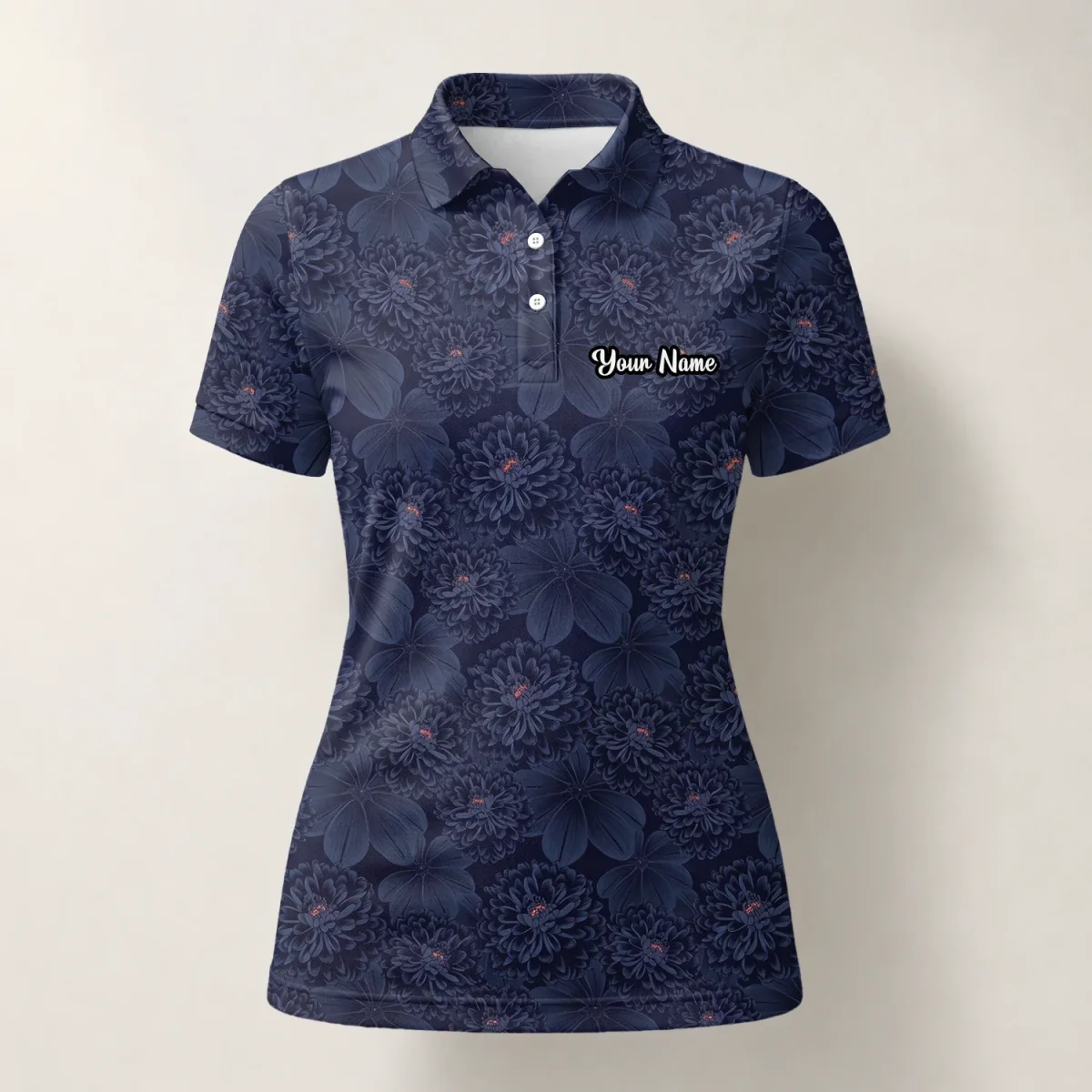 Personalisiertes Golf Poloshirt Dunkelblaues Chrysanthemen Blumen Design für Damen A0086 – Bild 2