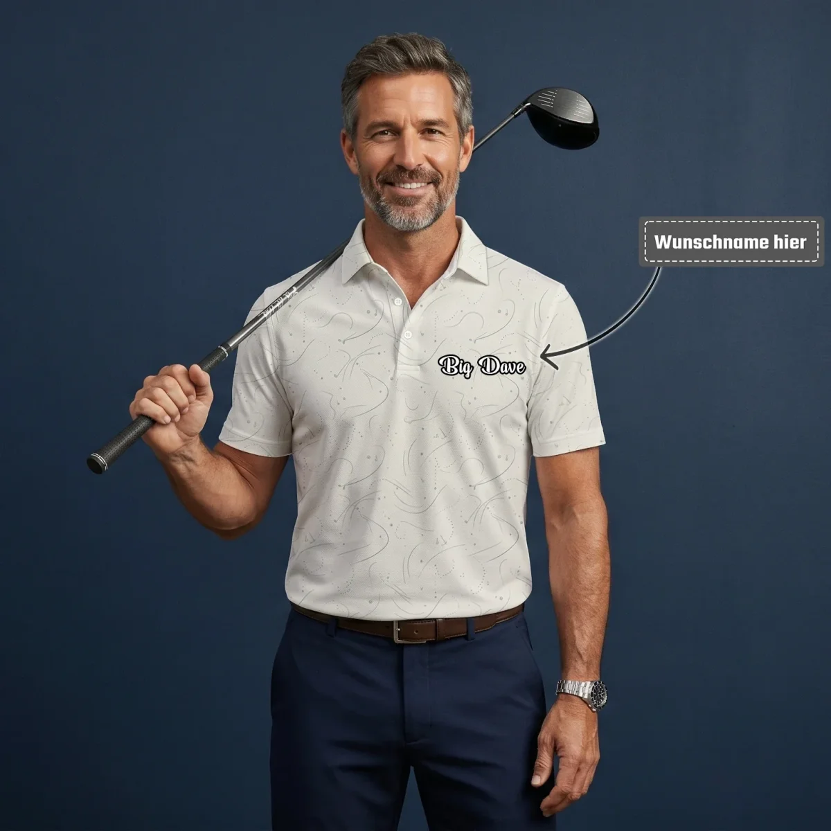 Personalisiertes Golf Poloshirt Cremefarbenes Golf Tee Linien Design für Herren O7898 – Bild 3