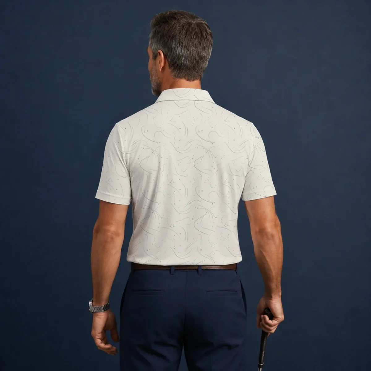 Personalisiertes Golf Poloshirt Cremefarbenes Golf Tee Linien Design für Herren O7898 – Bild 4