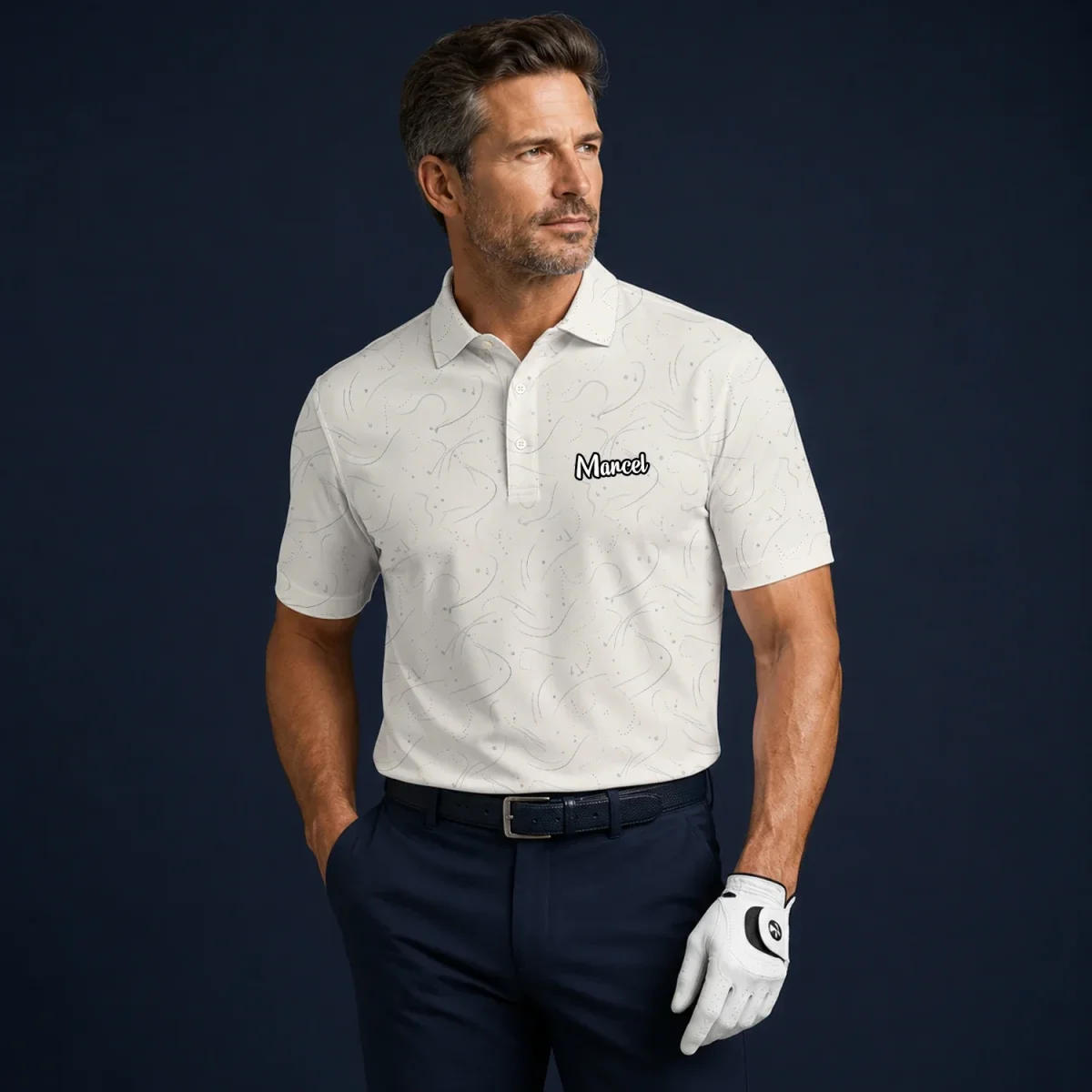 Personalisiertes Golf Poloshirt Cremefarbenes Golf Tee Linien Design für Herren O7898 – Bild 5
